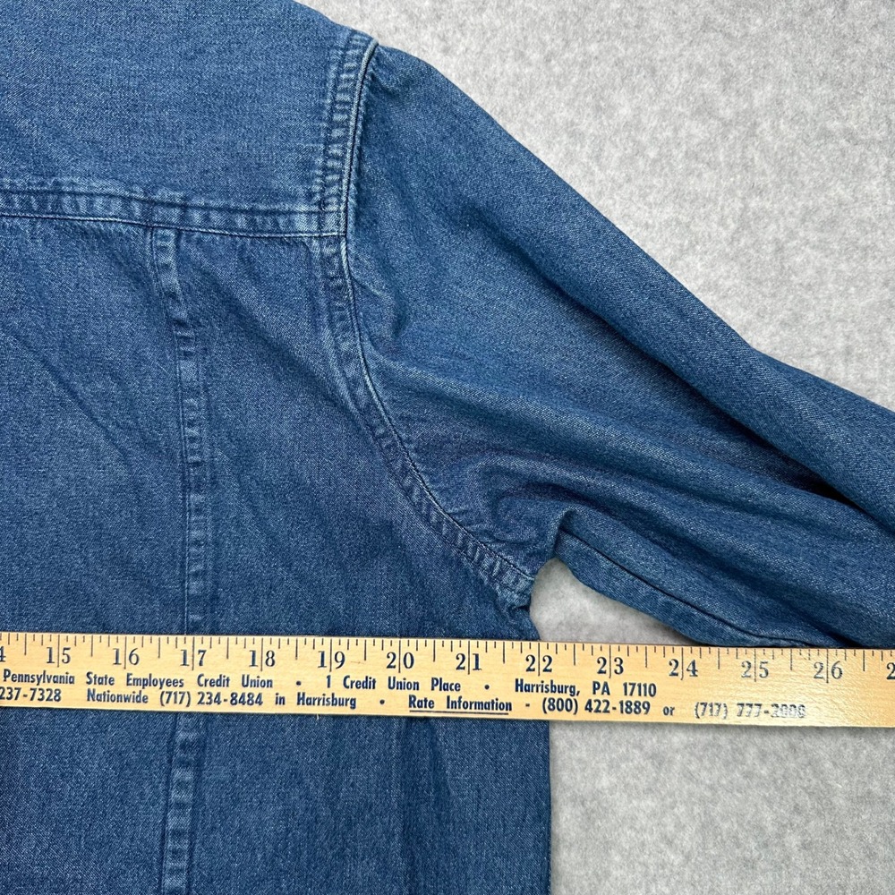 VTG CASEY & MAX Womens Denim Jacket Floral Embroidery Frayed Hem Blue Size‎ L - Picture 8 of 9